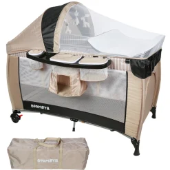Barmøya 3-in-1 Baby-Reisebett mit Wickelauflage – Reisebett, Laufstall & Beistellbett beige