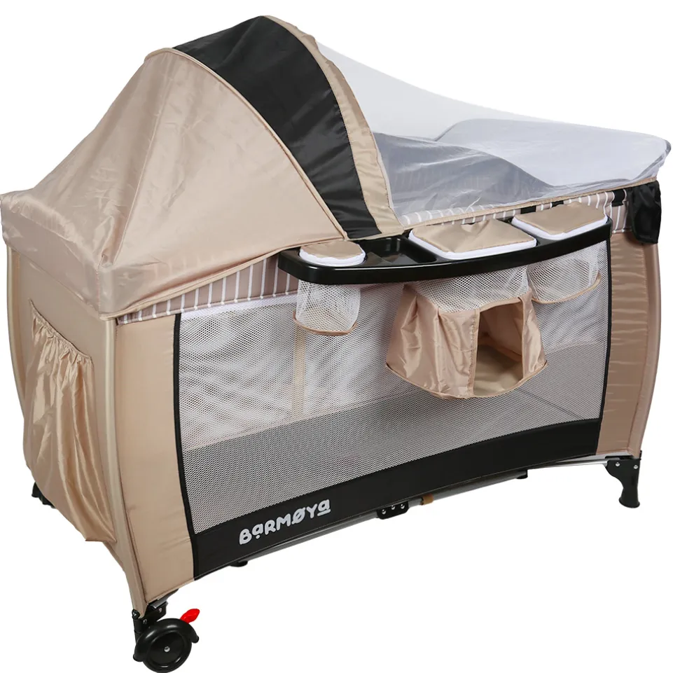 Barmøya 3-in-1 Baby-Reisebett mit Wickelauflage – Reisebett, Laufstall & Beistellbett beige