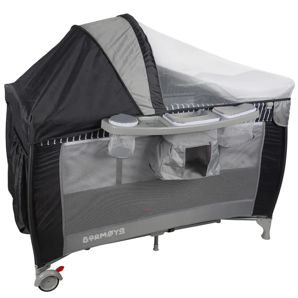 Barmøya 3-in-1 Baby-Reisebett mit Wickelauflage – Reisebett, Laufstall & Beistellbett grau