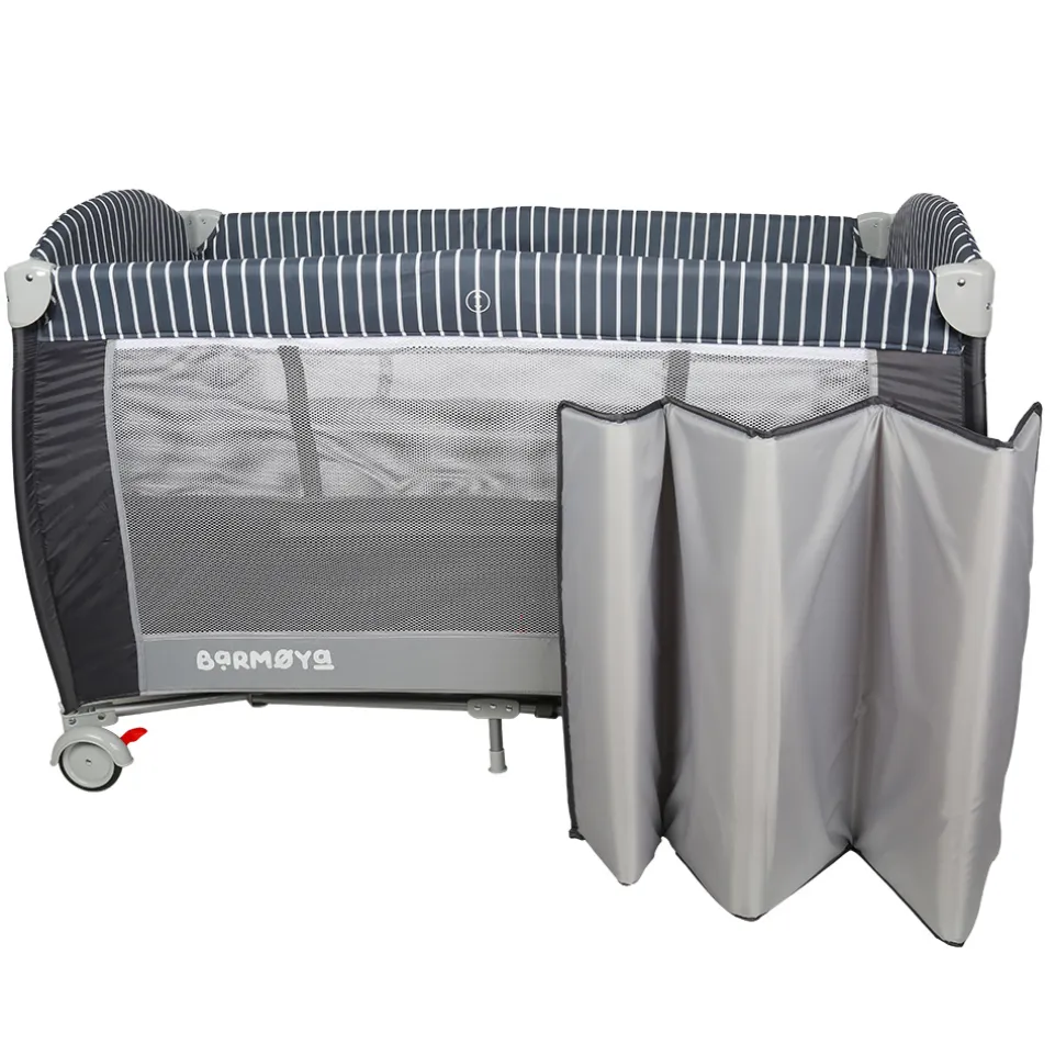 Barmøya 3-in-1 Baby-Reisebett mit Wickelauflage – Reisebett, Laufstall & Beistellbett grau