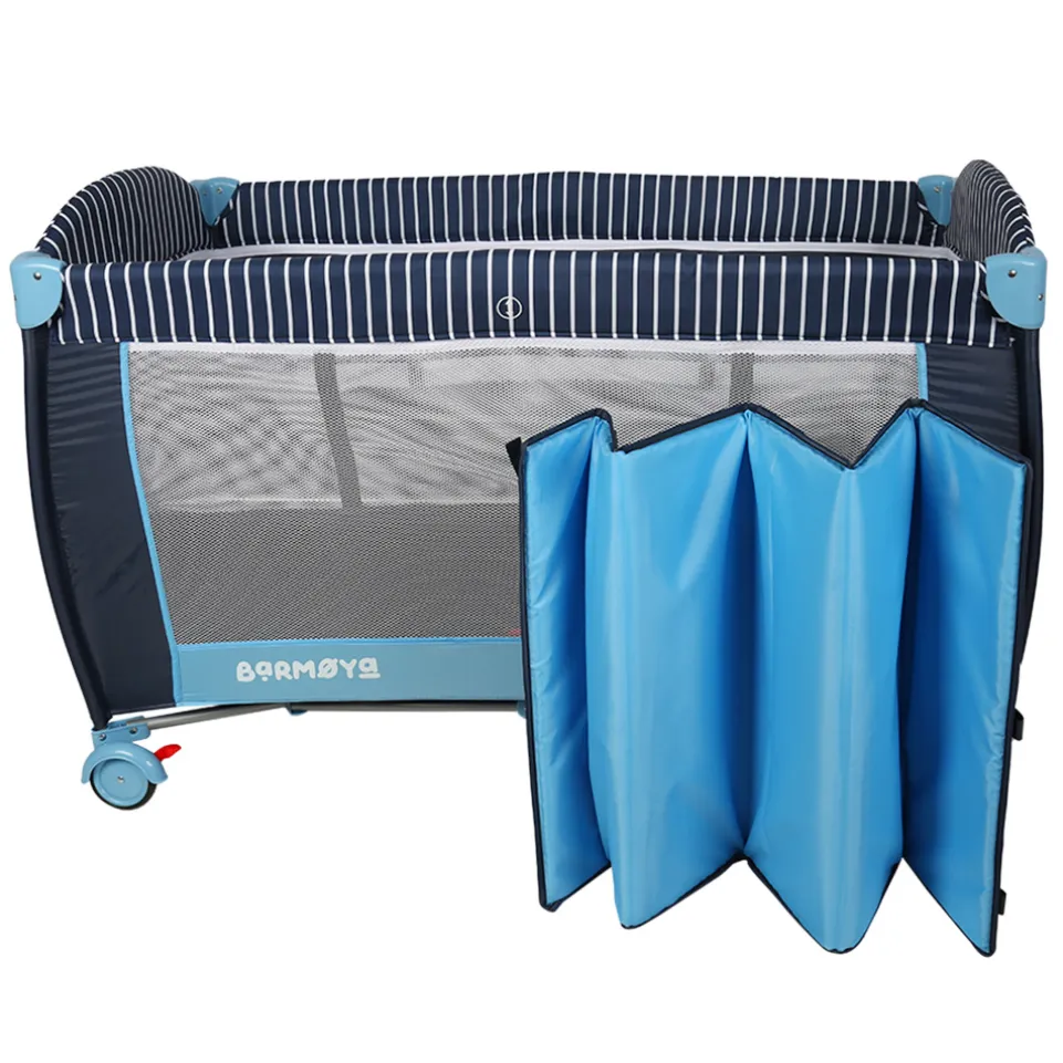 Barmøya 3-in-1 Baby-Reisebett mit Wickelauflage – Reisebett, Laufstall & Beistellbett blau