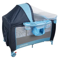 Barmøya 3-in-1 Baby-Reisebett mit Wickelauflage – Reisebett, Laufstall & Beistellbett blau