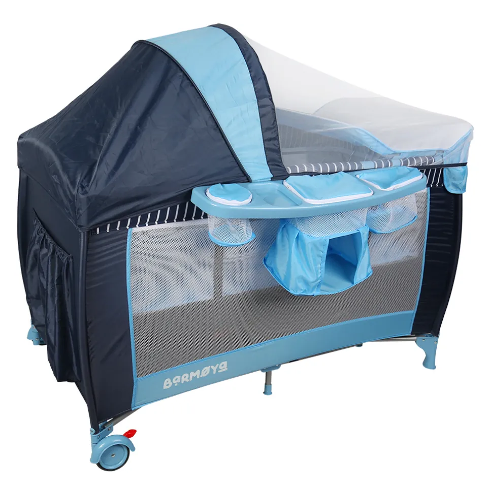 Barmøya 3-in-1 Baby-Reisebett mit Wickelauflage – Reisebett, Laufstall & Beistellbett blau