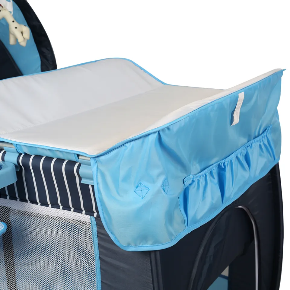 Barmøya 3-in-1 Baby-Reisebett mit Wickelauflage – Reisebett, Laufstall & Beistellbett blau