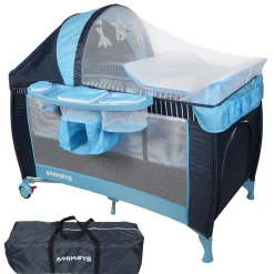 Barmøya 3-in-1 Baby-Reisebett mit Wickelauflage – Reisebett, Laufstall & Beistellbett blau