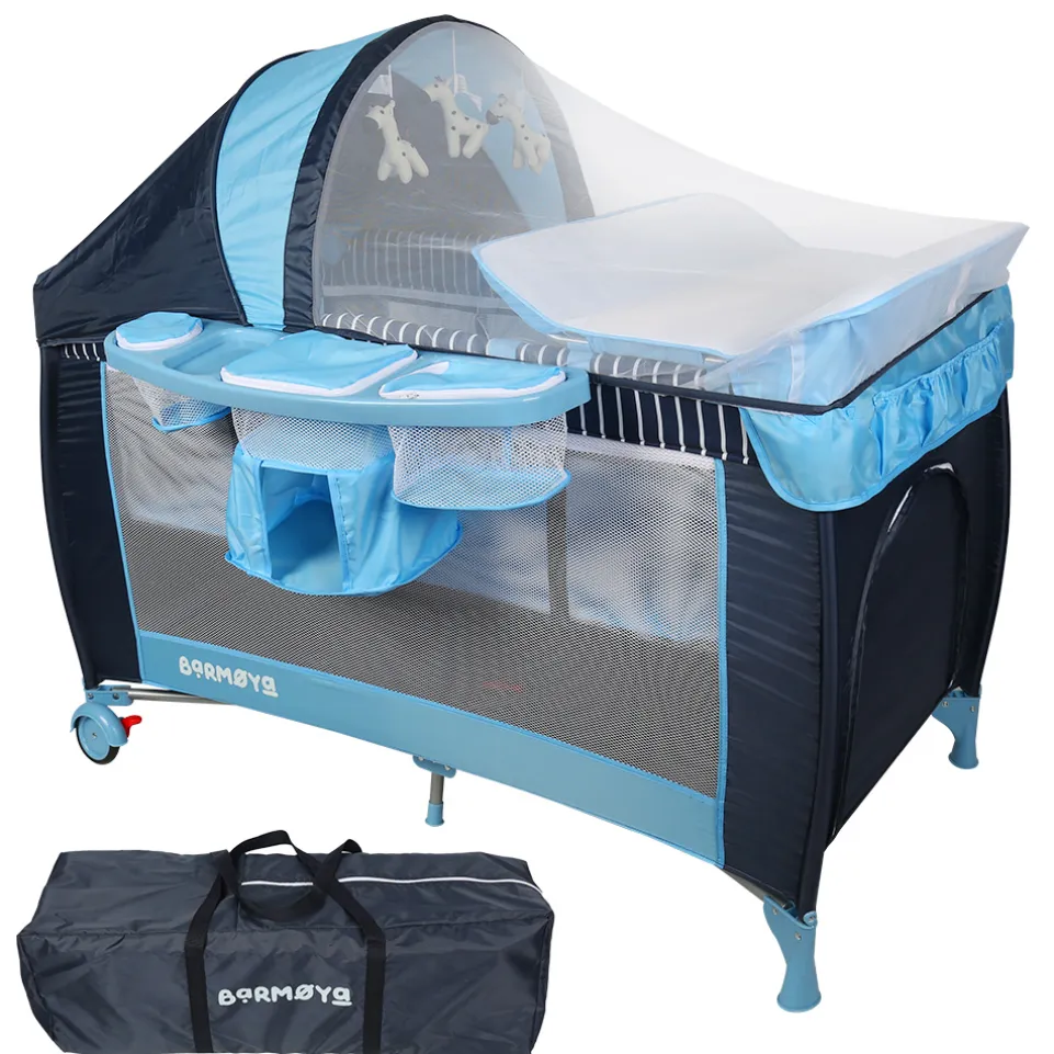 Barmøya 3-in-1 Baby-Reisebett mit Wickelauflage – Reisebett, Laufstall & Beistellbett blau