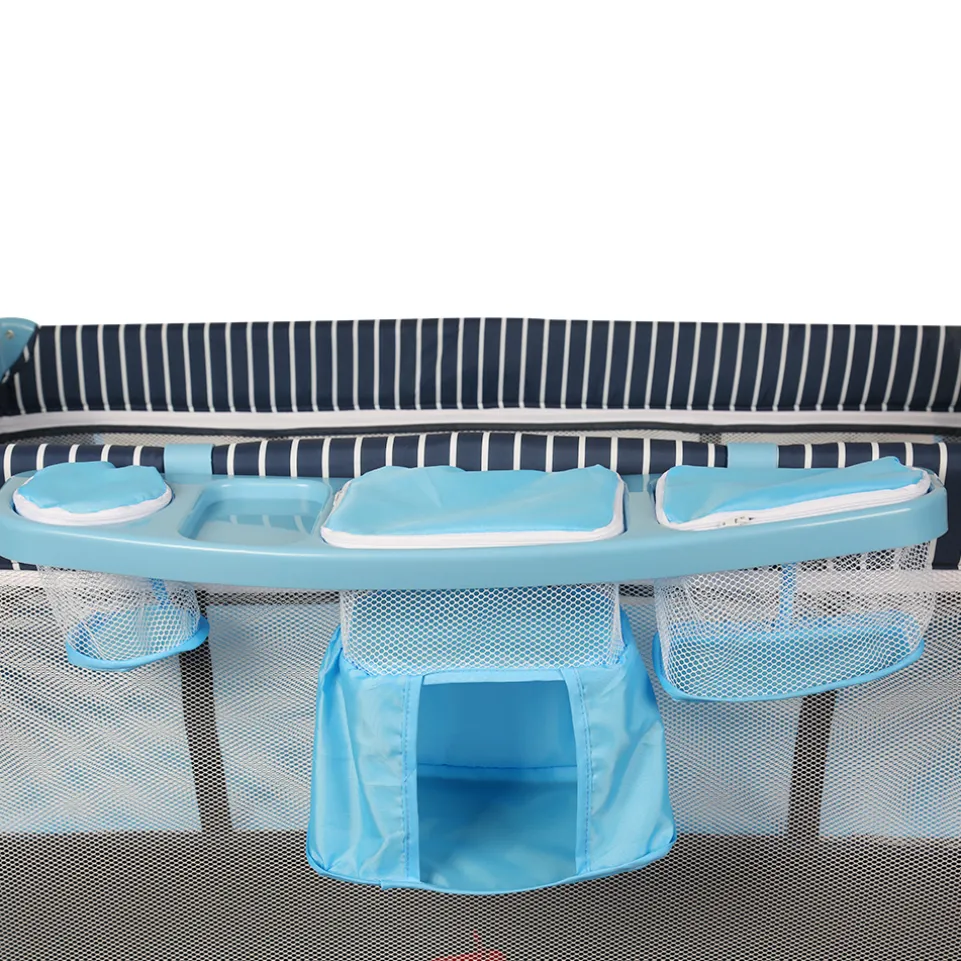 Barmøya 3-in-1 Baby-Reisebett mit Wickelauflage – Reisebett, Laufstall & Beistellbett blau