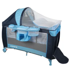 Barmøya 3-in-1 Baby-Reisebett mit Wickelauflage – Reisebett, Laufstall & Beistellbett blau