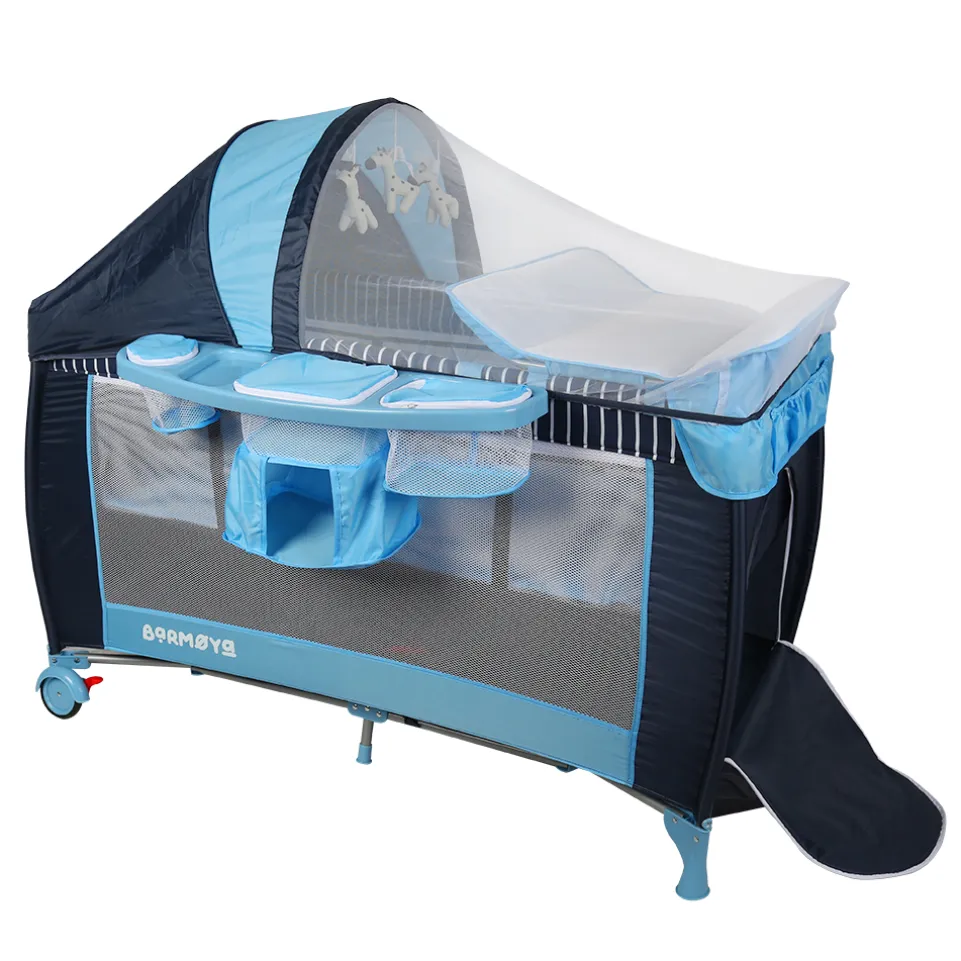 Barmøya 3-in-1 Baby-Reisebett mit Wickelauflage – Reisebett, Laufstall & Beistellbett blau