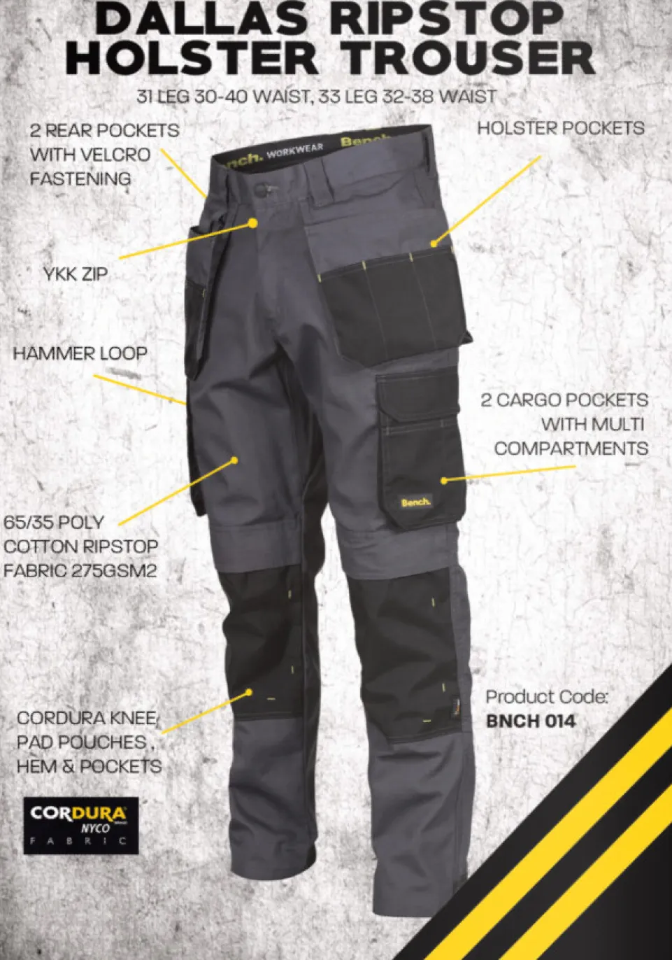 Bench Workwear Dallas Herren Arbeitshose BNCH 014-Grey/Black