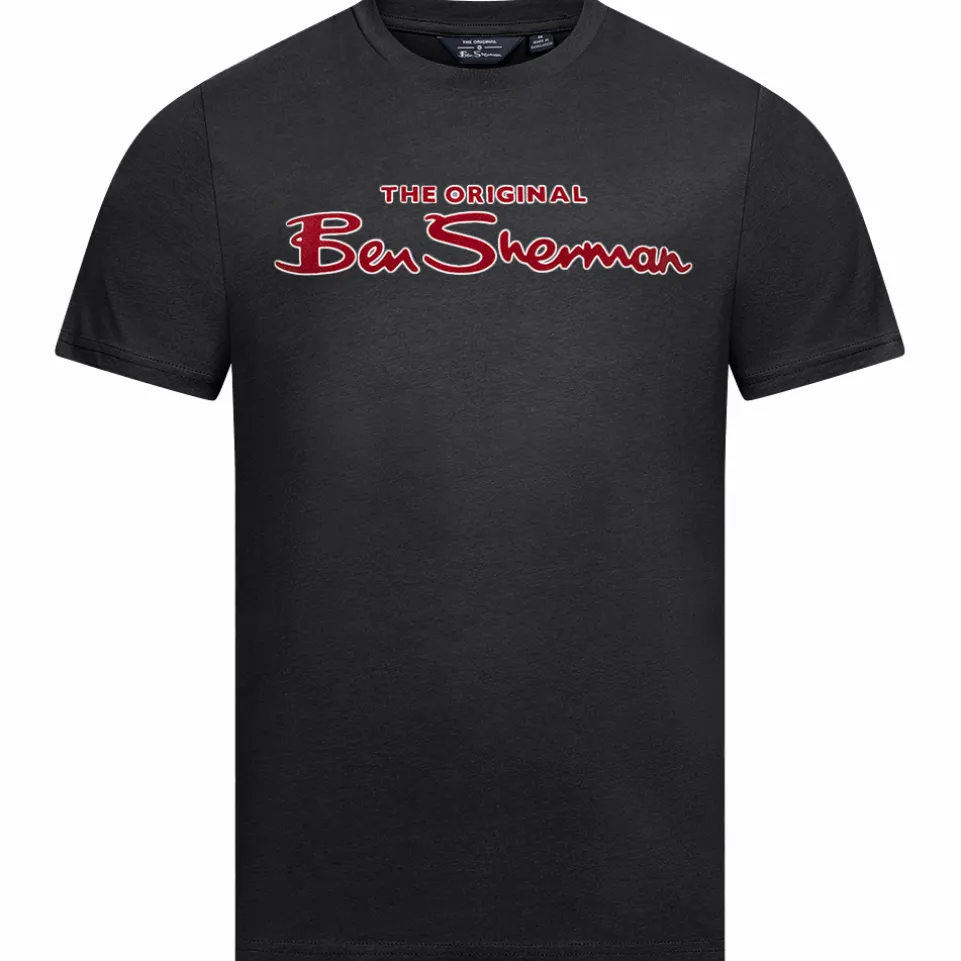 BEN SHERMAN Flocked Logo Herren T-Shirt 0076268-BLACK