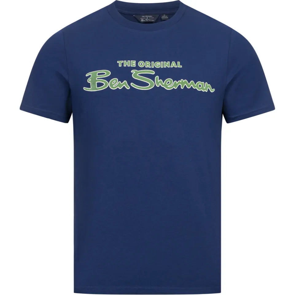 BEN SHERMAN Flocked Logo Herren T-Shirt 0076268-TWILIGHTDENIM