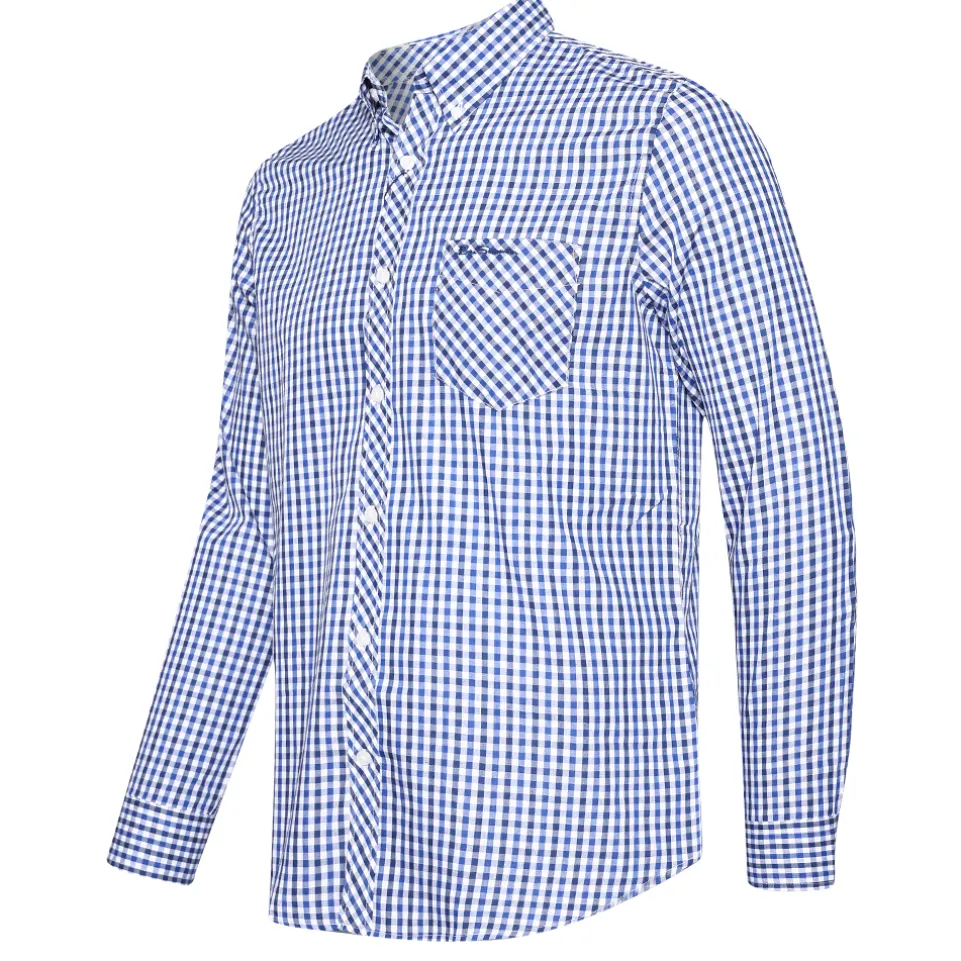 BEN SHERMAN Gingham Herren Langarm Hemd 0077860-BLUE