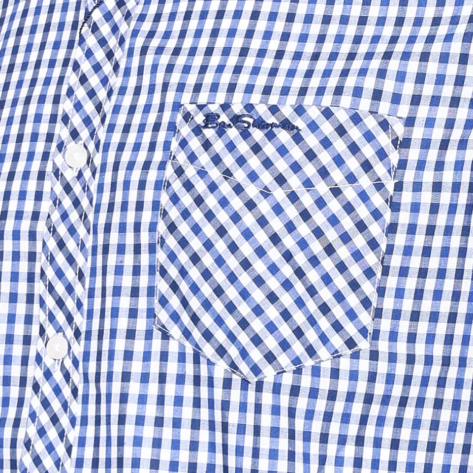 BEN SHERMAN Gingham Herren Langarm Hemd 0077860-BLUE
