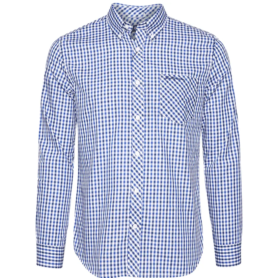 BEN SHERMAN Gingham Herren Langarm Hemd 0077860-BLUE