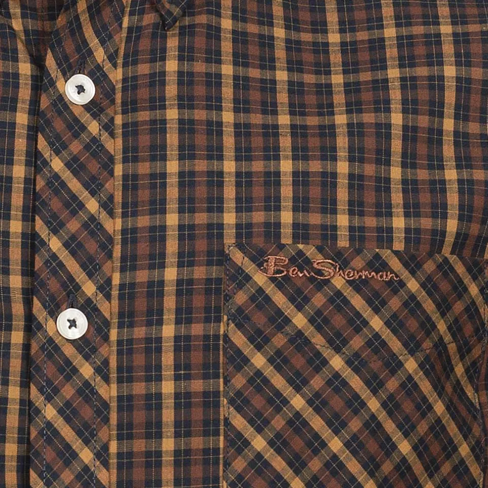 BEN SHERMAN House Check Herren Langarm Hemd 0077861-MARINE