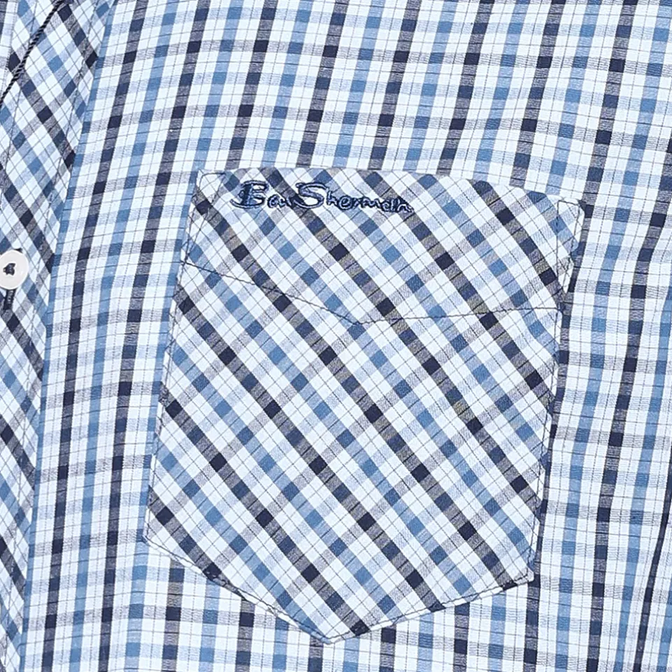 BEN SHERMAN House Check Herren Langarm Hemd 0077861-LIGHTBLUE
