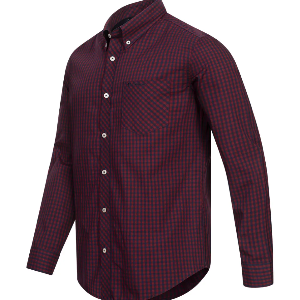BEN SHERMAN Oxford Herren Langarm Hemd 0077858-DARKRED