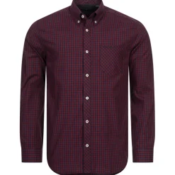 BEN SHERMAN Oxford Herren Langarm Hemd 0077858-DARKRED