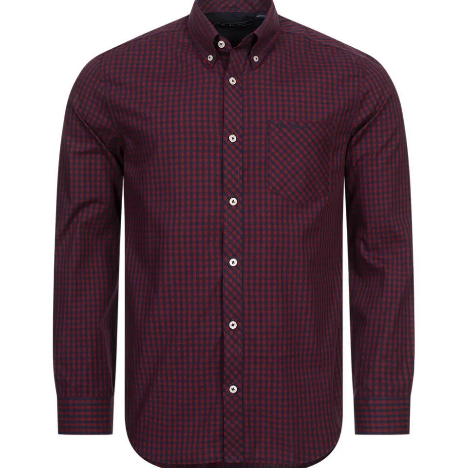 BEN SHERMAN Oxford Herren Langarm Hemd 0077858-DARKRED