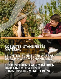 BIXENTE Bierzeltgarnitur 170 cm klappbar inkl. Schirmhalterung 3-tlg. Set