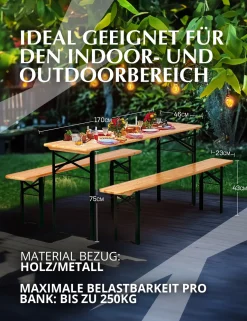 BIXENTE Bierzeltgarnitur 170 cm klappbar inkl. Schirmhalterung 3-tlg. Set