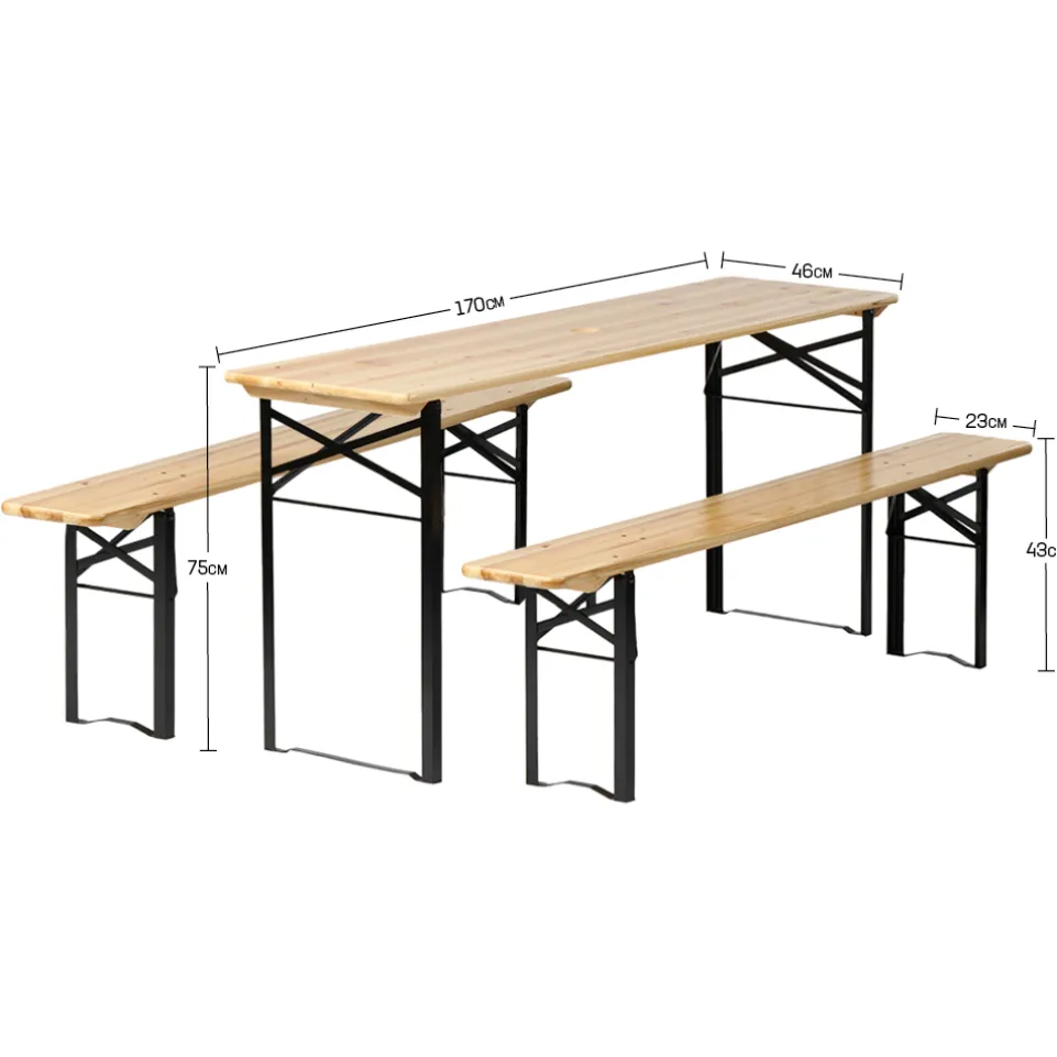 BIXENTE Bierzeltgarnitur 170 cm klappbar inkl. Schirmhalterung 3-tlg. Set
