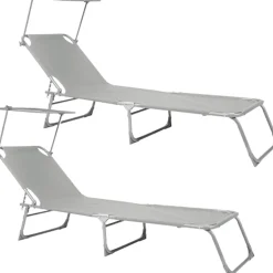 BIXENTE klappbare Gartenliege mit Sonnenschutz 188 cm 2er-Set grau