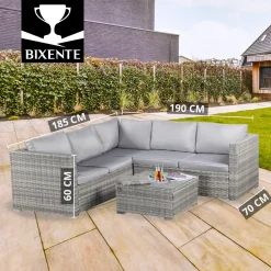 BIXENTE Polyrattan Garten-Lounge 5-Sitzer mit Tisch, Auflagen und Eisfach