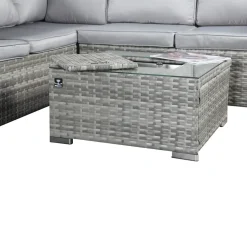BIXENTE Polyrattan Garten-Lounge 5-Sitzer mit Tisch, Auflagen und Eisfach