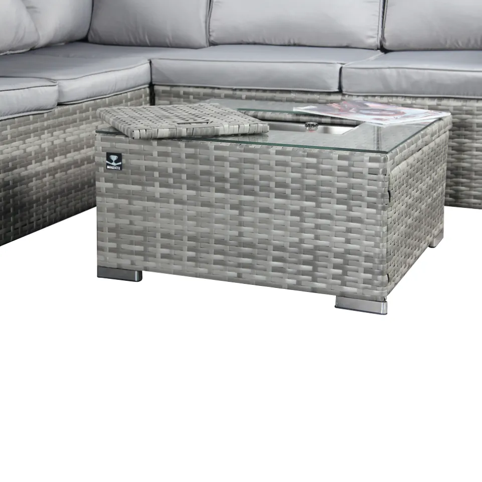 BIXENTE Polyrattan Garten-Lounge 5-Sitzer mit Tisch, Auflagen und Eisfach