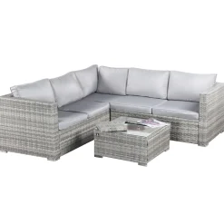 BIXENTE Polyrattan Garten-Lounge 5-Sitzer mit Tisch, Auflagen und Eisfach