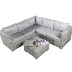BIXENTE Polyrattan Garten-Lounge 5-Sitzer mit Tisch, Auflagen und Eisfach