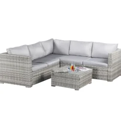BIXENTE Polyrattan Garten-Lounge 5-Sitzer mit Tisch, Auflagen und Eisfach