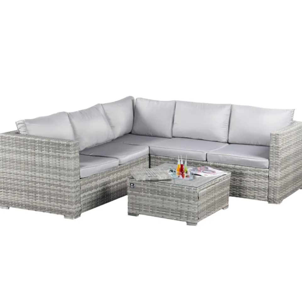 BIXENTE Polyrattan Garten-Lounge 5-Sitzer mit Tisch, Auflagen und Eisfach