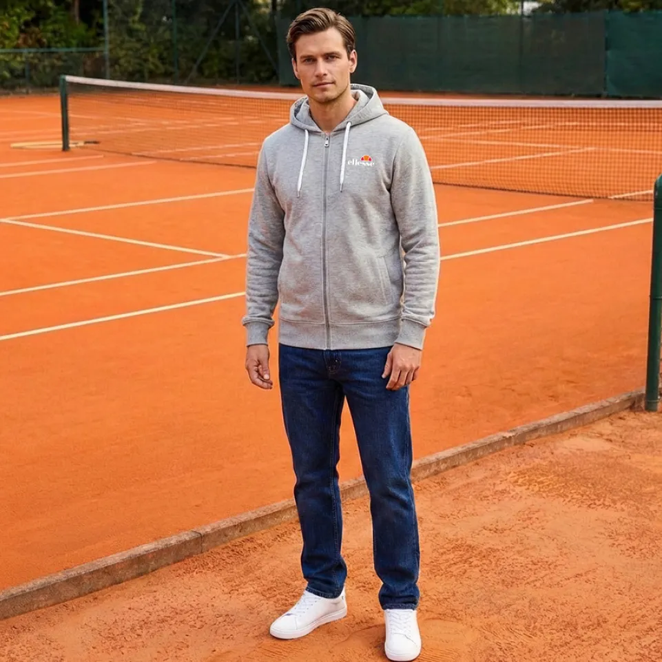 ellesse Klemerio Full Zip Herren Kapuzen Sweatjacke SOP23857-Lt Grey Marl