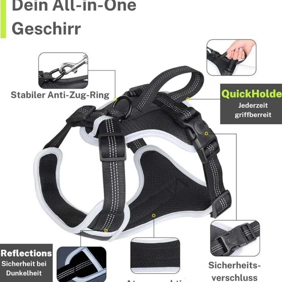 FAVVITY PET gepolstertes reflektierendes Anti-Zug Hundegeschirr grau