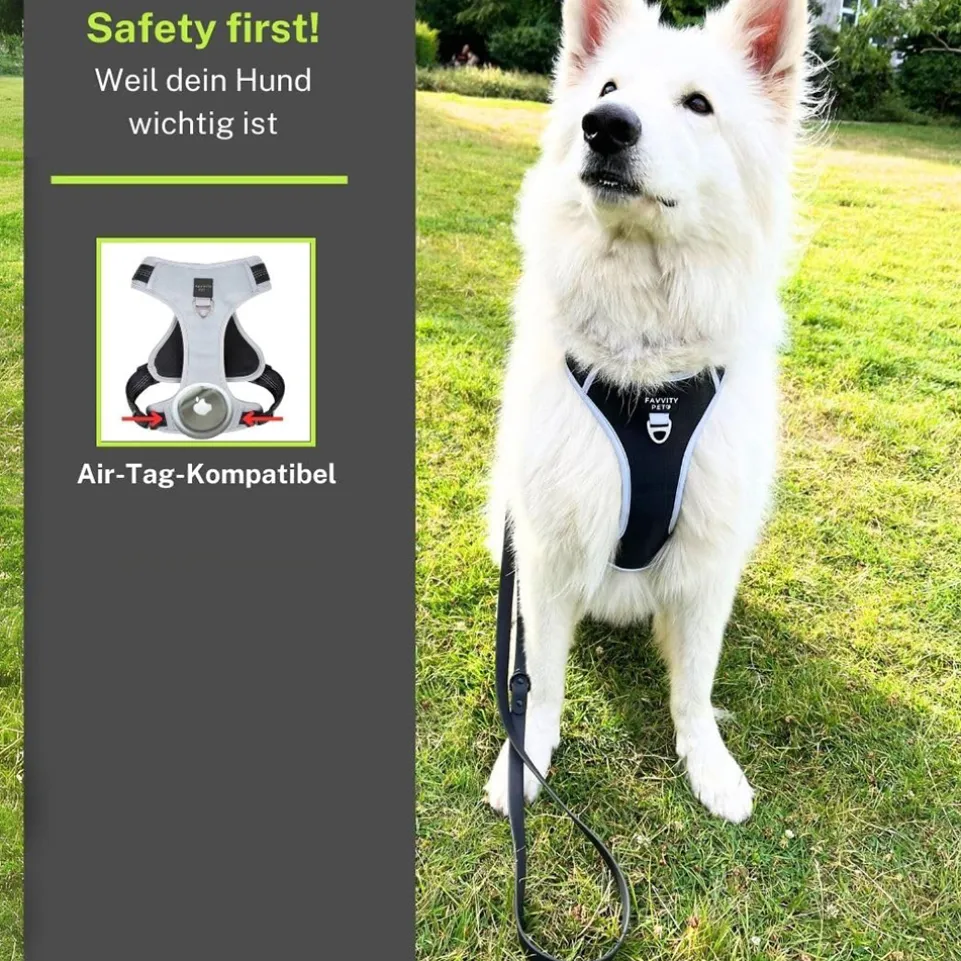 FAVVITY PET gepolstertes reflektierendes Anti-Zug Hundegeschirr grau