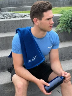 JELEX "100FIT" Fitness Handtuch mit Zip-Tasche royalblau