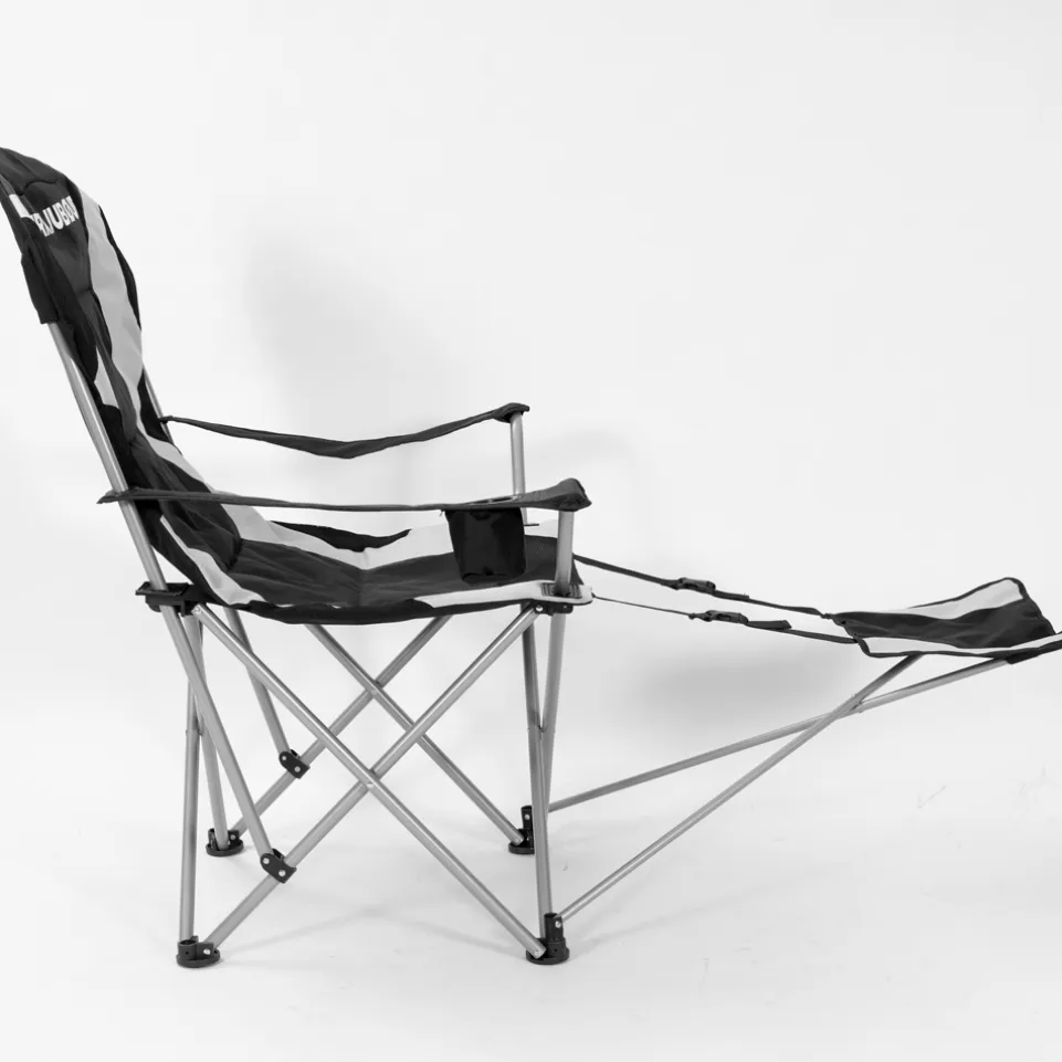 KIRKJUBØUR® "Asgard" gepolsterter Campingstuhl mit Fußteil schwarz