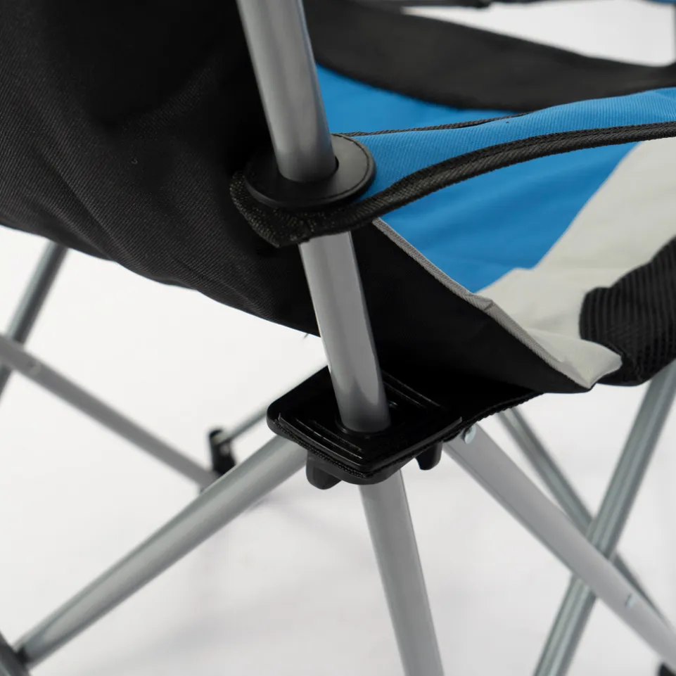 KIRKJUBØUR® "Asgard" gepolsterter Campingstuhl mit Fußteil blau