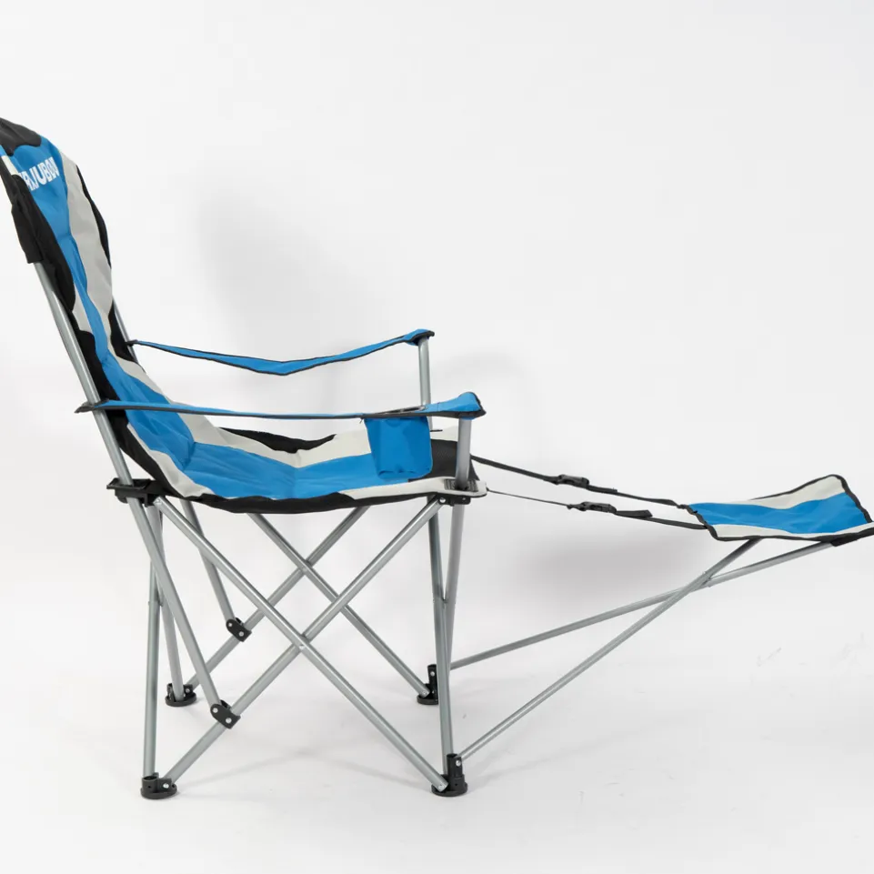 KIRKJUBØUR® "Asgard" gepolsterter Campingstuhl mit Fußteil blau