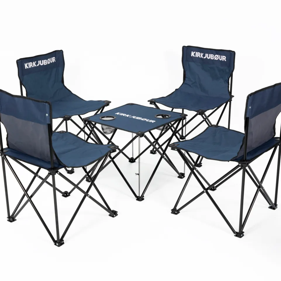 KIRKJUBØUR® "Stjärna" 5er-Set Campingstühle mit Tisch navy