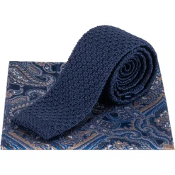 Lambretta Paisley Herren Strickkrawatte und Einstecktuch LAMAW2312-NAVY