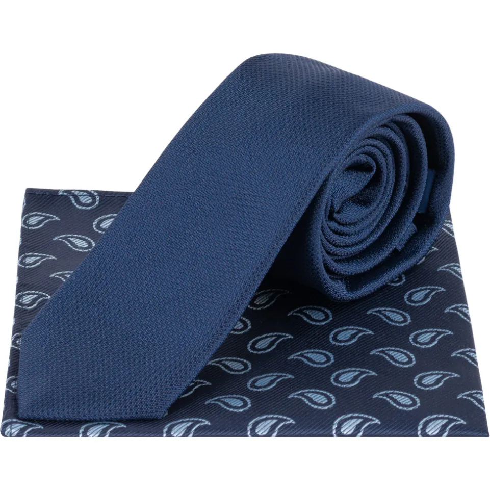 Lambretta Paisley Herren Strickkrawatte und Einstecktuch LAMAW2313-NAVY