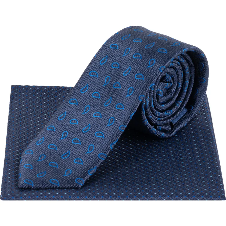 Lambretta Paisley Herren Strickkrawatte und Einstecktuch LAMAW2315-NAVY
