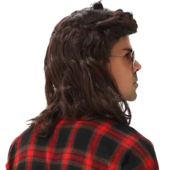 MAASKANTJE "Frituur" Retro Mullet Vokuhila Perücke dunkelbraun