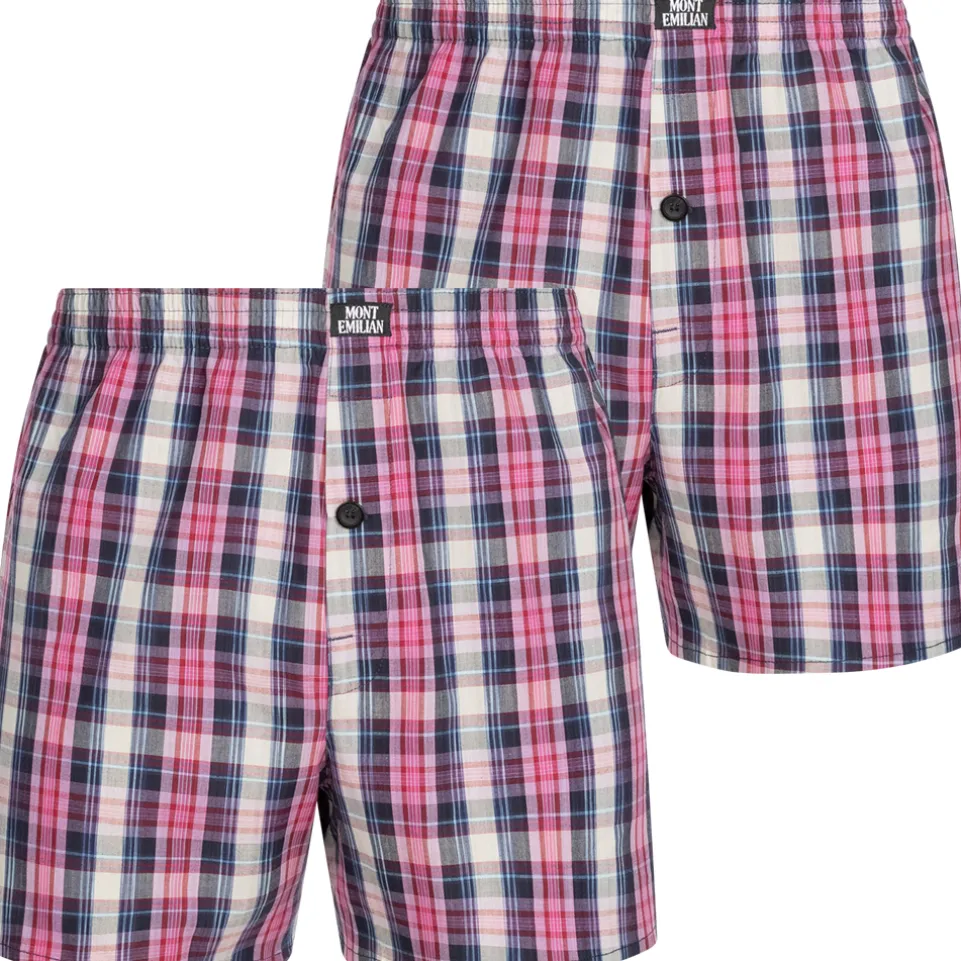 MONT EMILIAN "Nantes" Herren American Boxershorts 2er-Pack rosa/karo