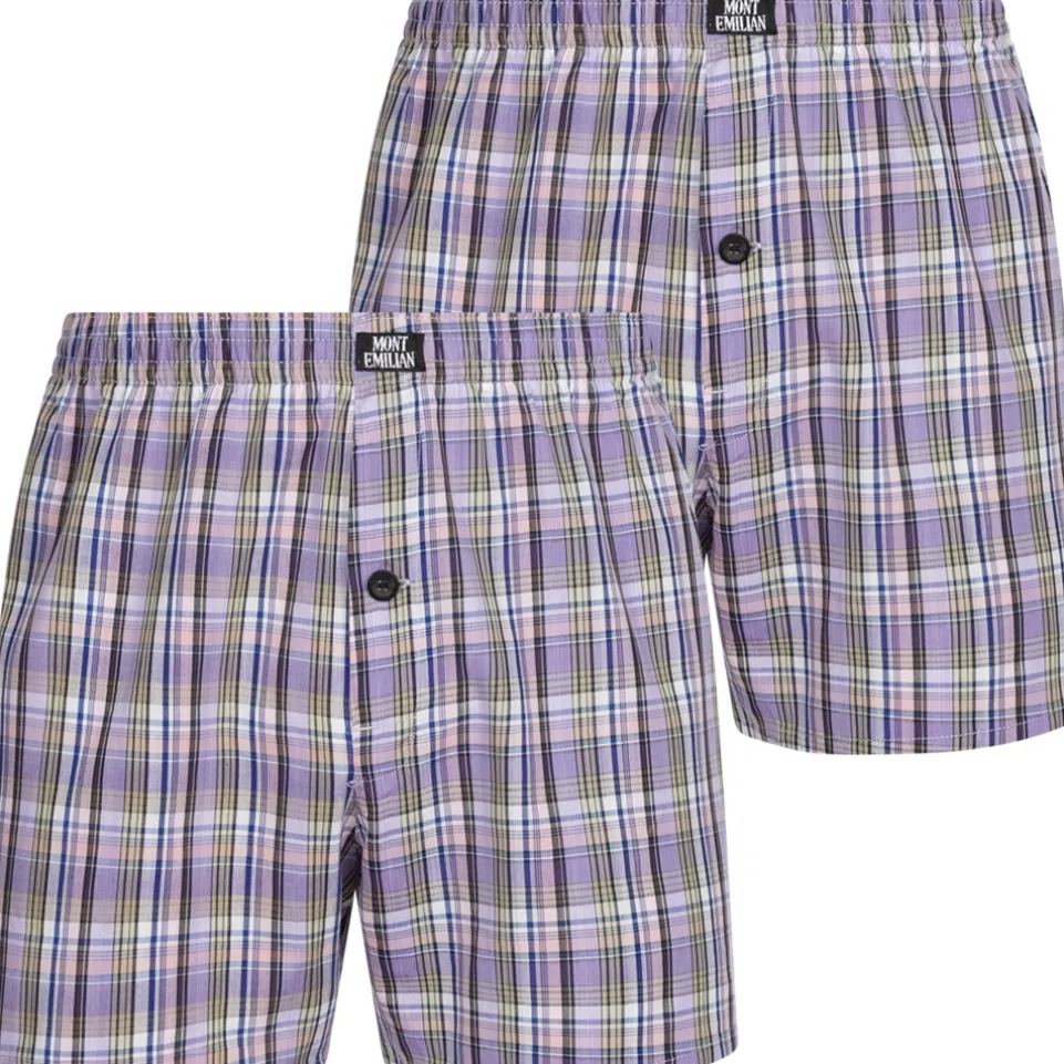 MONT EMILIAN "Nantes" Herren American Boxershorts 2er-Pack lila/karo