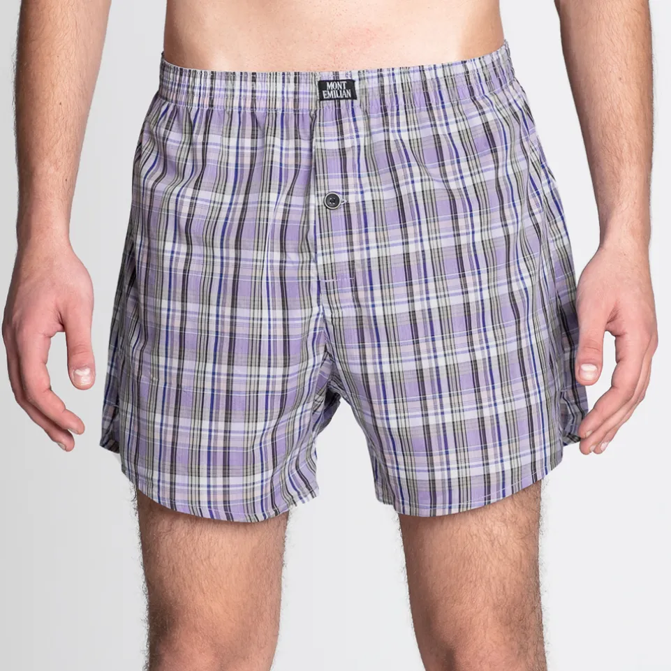 MONT EMILIAN "Nantes" Herren American Boxershorts 2er-Pack lila/karo